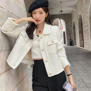 2023新款小香风短外套女2023春秋高级感别致粗花呢短款西装韩版图片