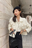 2023新款小香风短外套女2023春秋高级感别致粗花呢短款西装韩版，女装短外套，铱本正襟