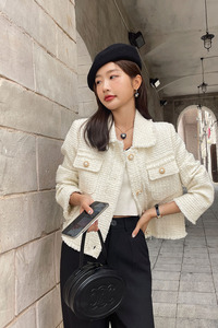 2023新款小香风短外套女2023春秋高级感别致粗花呢短款西装韩版图片
