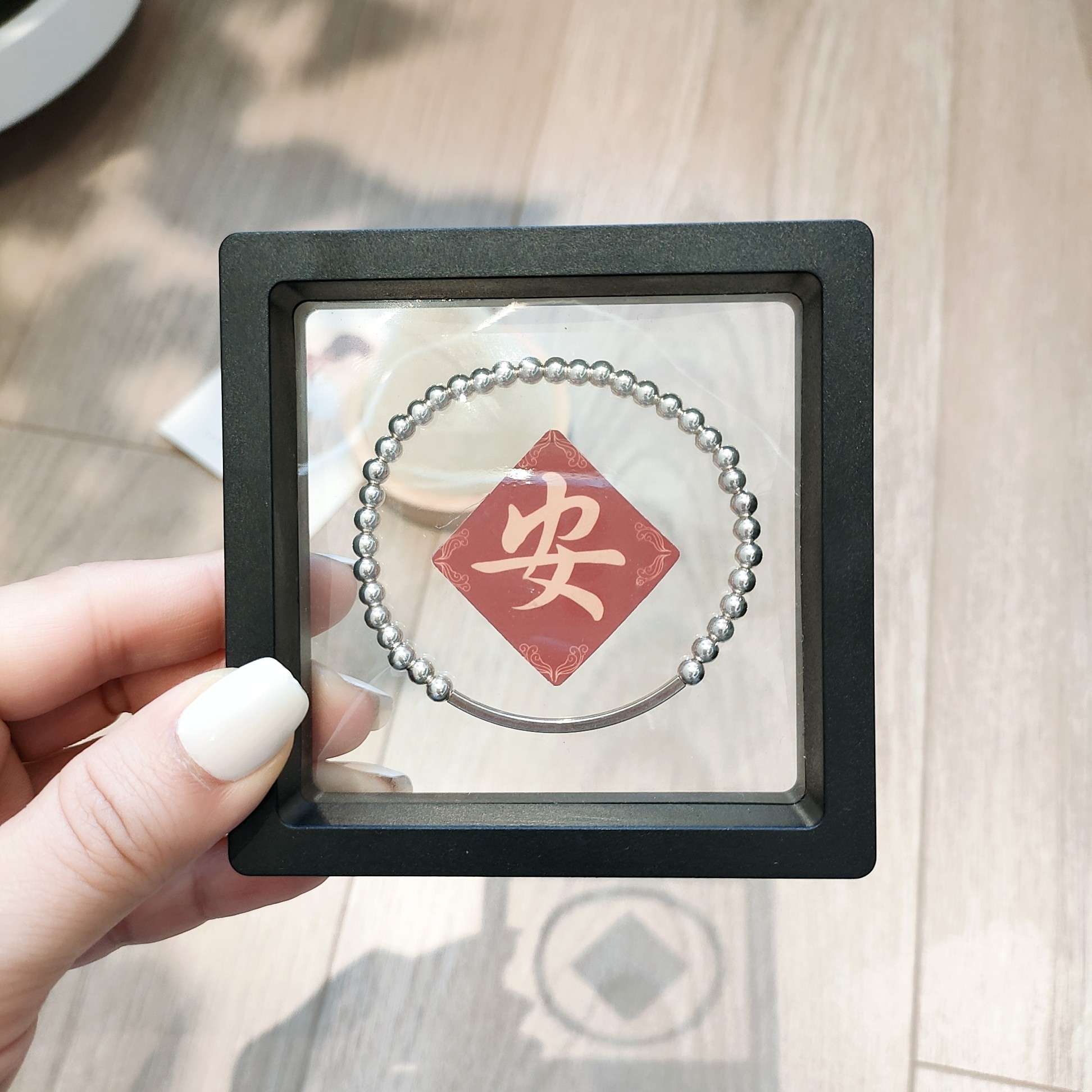 S925纯银简约手链笑脸铃铛纯珠子手串时尚简约送闺蜜饰品礼物
