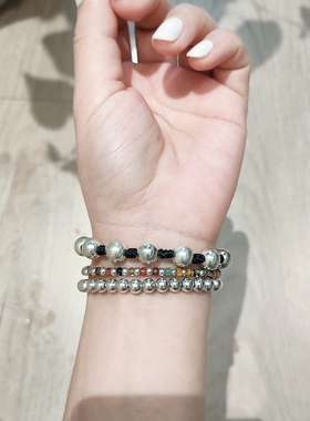 韩版S925纯银渐变圆珠手链女生简约森系光珠手饰小众设计银饰礼物