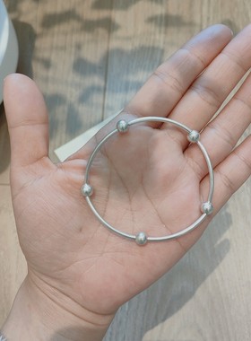 925纯银手链女银手链小众设计简约单层银珠银管弹力手环ins简约风