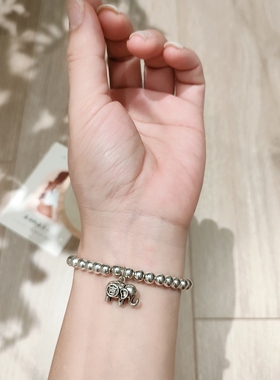 S925纯银吉祥小象手链女小众设计个性泰银大象时尚百搭银珠手串