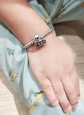 原创银珠重工小狗手链通体925纯银简约小众银珠弹力绳手环手串ins