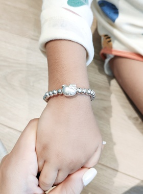 香港正生纯银s925时尚亲子款kt手链女简约百搭光珠铃铛手串送女友
