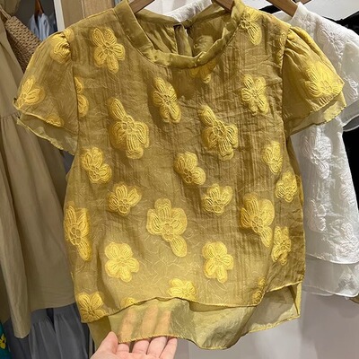 新款百搭减系带龄欧根纱小衫上衣