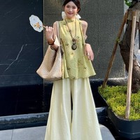 夏季新款小唐人古風(fēng)無(wú)袖襯衫套裝