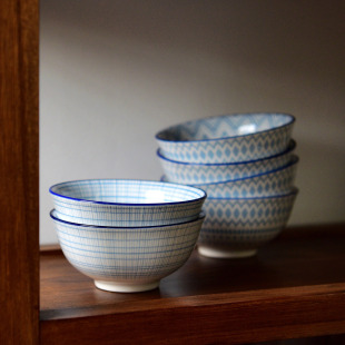 雅泥釉下彩陶瓷米饭碗复古中式 饭碗4.5英寸日常家用小碗高温餐具