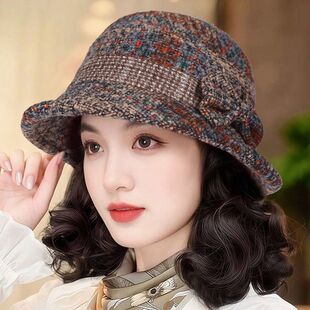帽子网红秋冬渔夫帽一体新款假发中老年洋气妈妈百搭卷发时尚礼帽