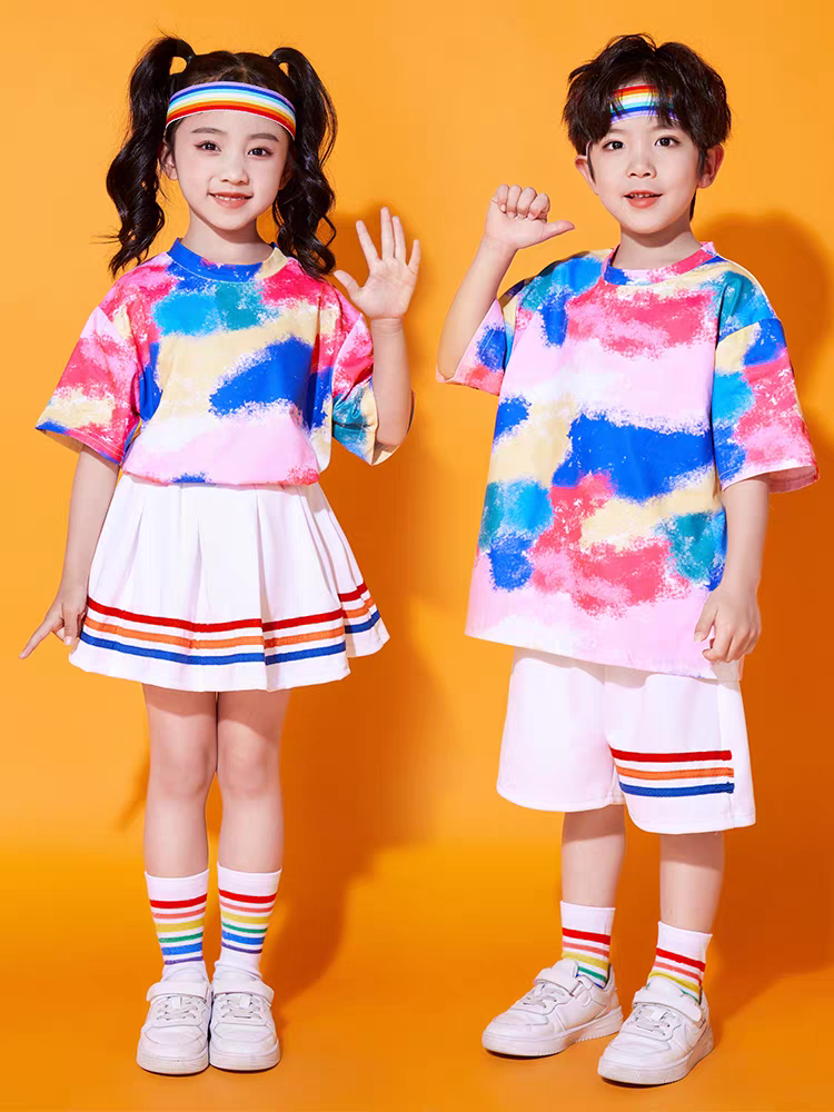 六一儿童啦啦队演出服幼儿园班服小学生运动会啦啦操表演服装彩绘