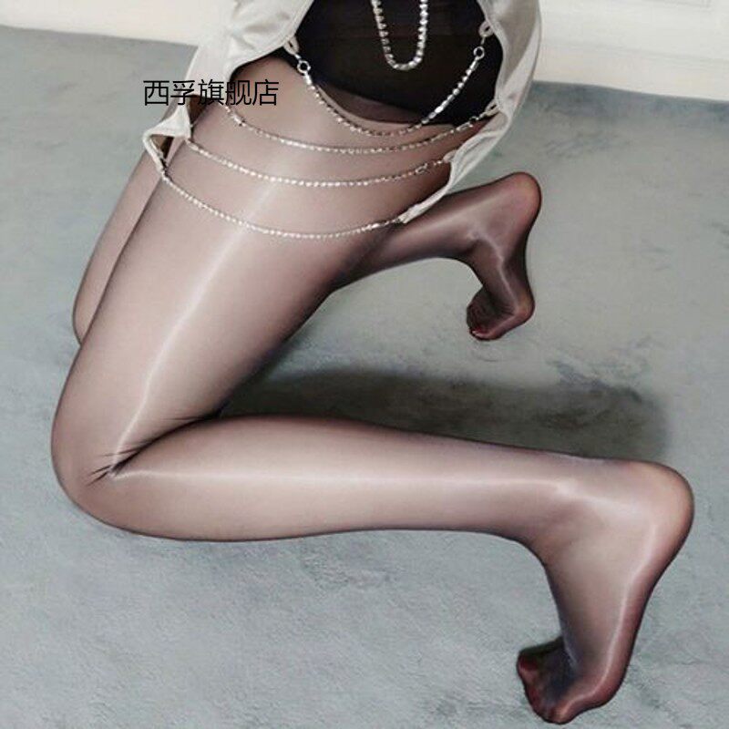 油亮极光丝袜超薄裸感黑丝袜高光细腻丝滑连裤袜紧致美腿开档诱惑