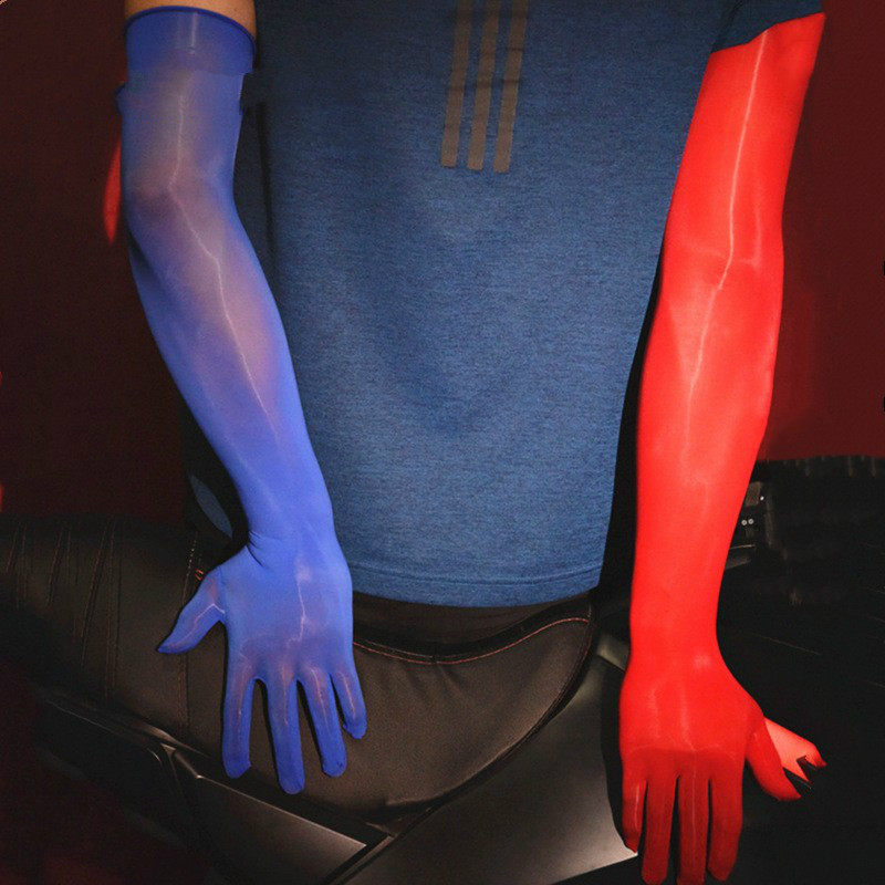 超薄情趣油光防勾丝丝袜手套分指五指手套长款防晒女婚纱礼仪手套