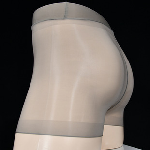 912针双层无痕腰油光平角短裤男士丝袜内裤生理囊袋薄款透明