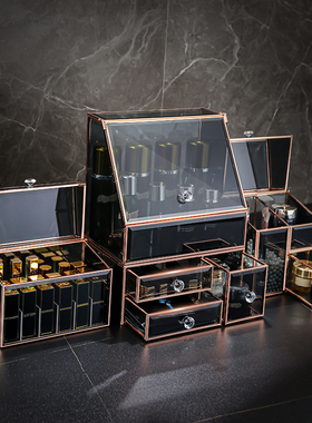 kaman玻璃化妆品收纳盒桌面防尘口红盒高颜值大容量护肤品置物架