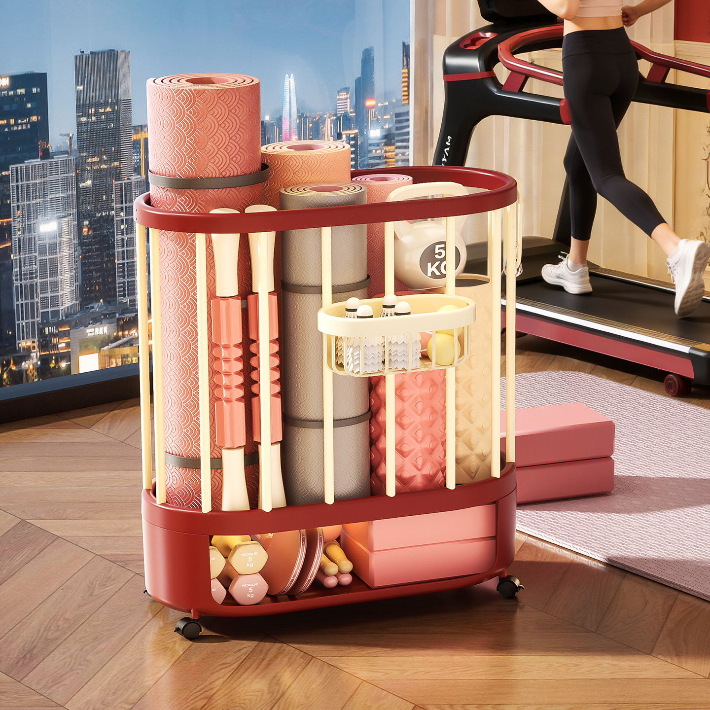 38礼物健身器材收纳神器体育用品羽毛球拍篮球收纳架瑜伽垫收纳筐