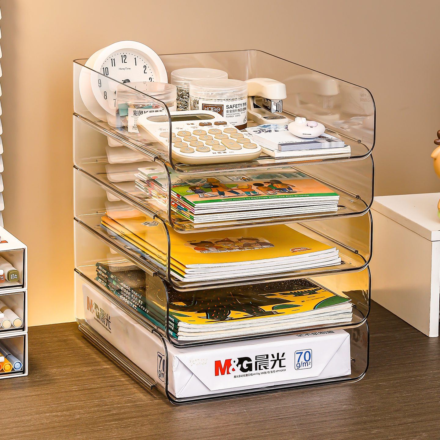 书桌置物架多层透明桌上书本收纳