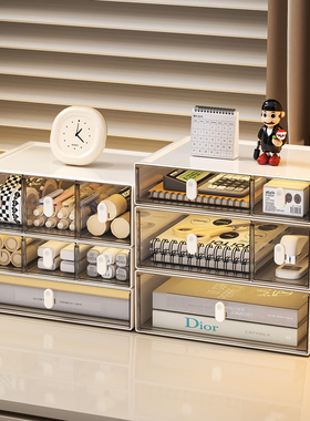 桌面收纳盒长方形抽屉式工位整理神器学生宿舍书桌文具分隔置物架