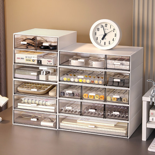 桌面收纳盒抽屉式透明学生文具杂物整理盒书桌办公室工位改造神器