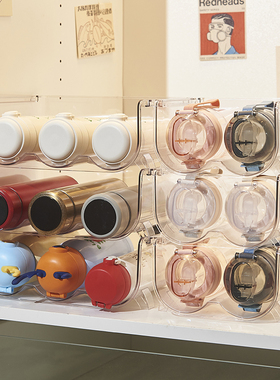 Kaman杯子水杯收纳架多层透明可叠加桌面防尘家用放保温杯置物架