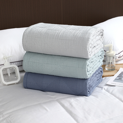 图强全棉素色简约纱布盖毯 舒适透气午睡毯纯棉毛巾毯批发