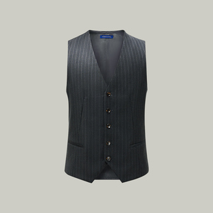 澳嘉马甲英伦风复古男深灰条纹高级商务正装 西服灰马夹 修身
