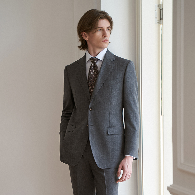 澳嘉深灰色羊毛西装套装男高端商务休闲男士新郎结婚西服正装男