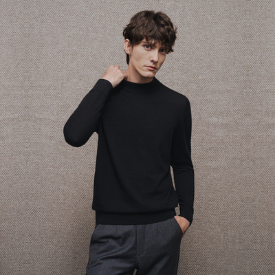 黑色羊毛羊绒毛衣男士