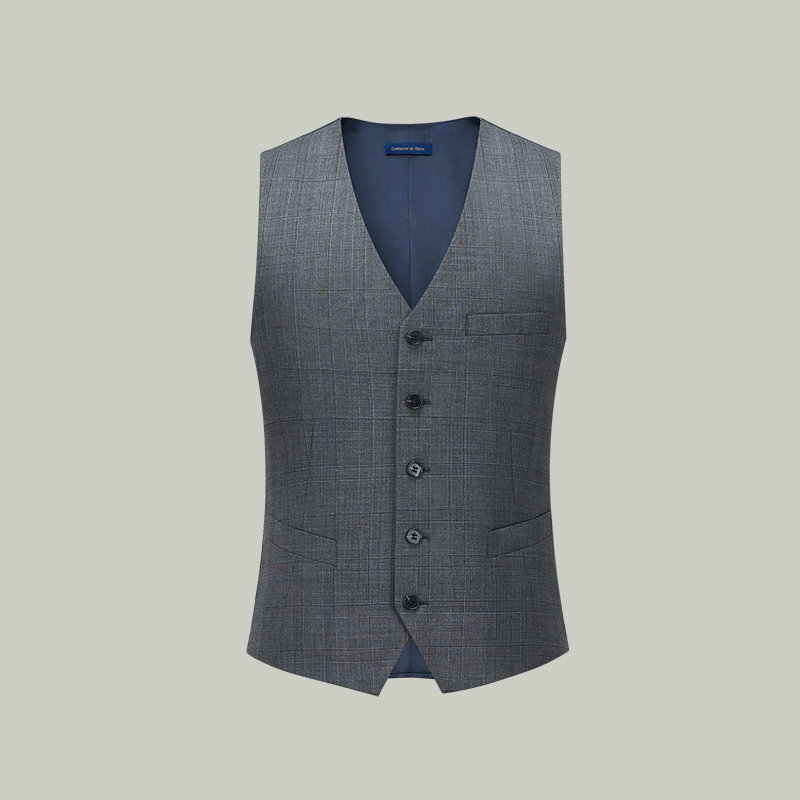 澳嘉马甲男士纯羊毛质感2025新款商务正装夏季灰色西装格纹马夹