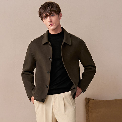 澳嘉纯羊毛男士呢大衣短款百搭