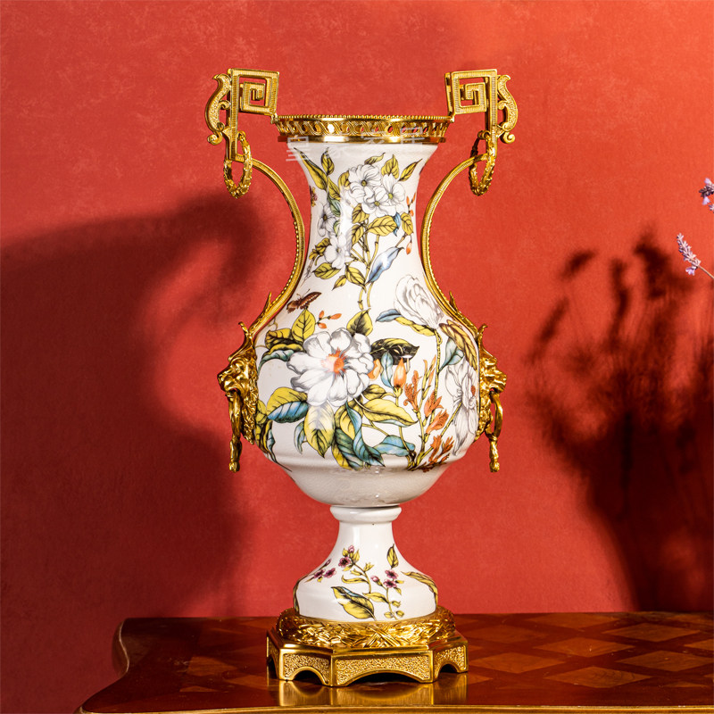 黄铜狮头艺术花瓶高档奢华工艺品