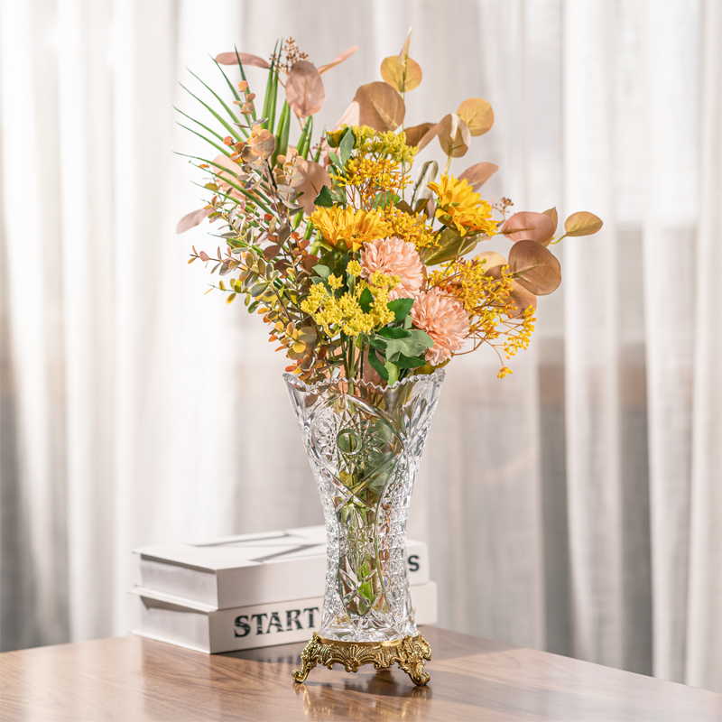 水晶玻璃镶铜花瓶简约现代