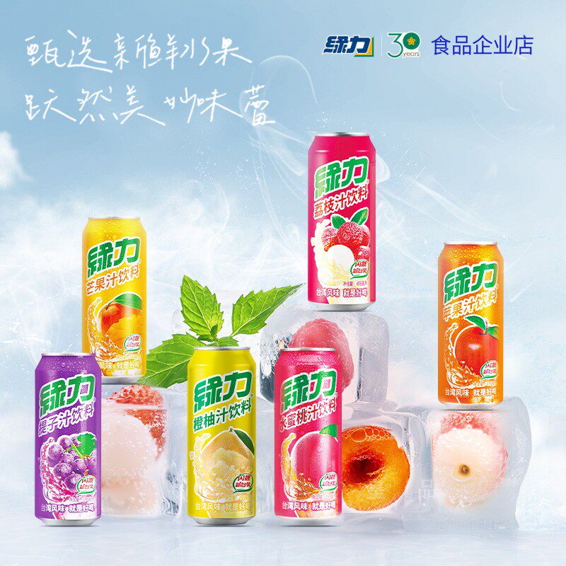 绿力荔枝汁水蜜桃汁芒果汁苹果汁提子汁橙柚汁6种口味495ml*12罐