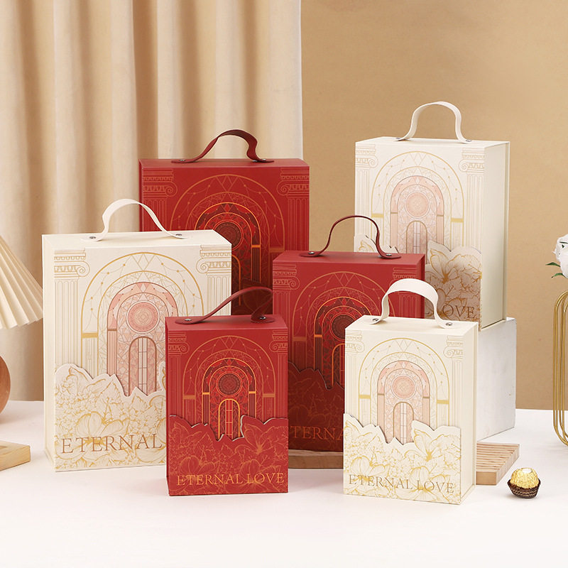 欧式婚庆伴手礼盒永恒之城翻盖式结婚喜糖袋方形手提婚礼糖果礼盒
