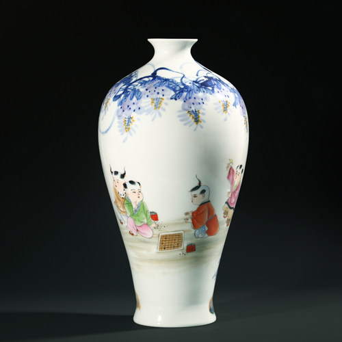 花瓶陶瓷名家纯手工青花斗彩礼品