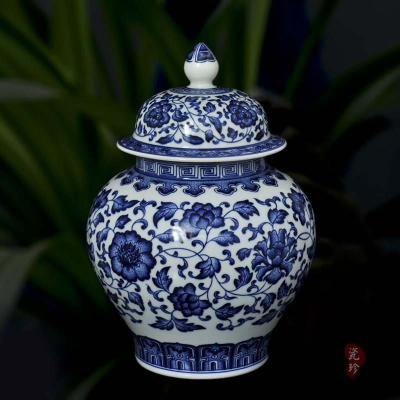 手繪博古架景德鎮青花瓷陶瓷中式