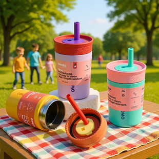 美版 Owala儿童卡通保温杯带吸管便携学饮杯宝宝水杯硅胶杯 正品