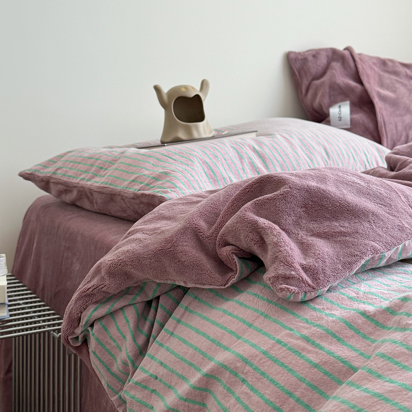 秋冬ab版全棉牛奶绒床上四件套加厚珊瑚绒面被套床单床笠款三件套