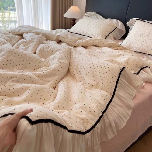 法式复古全棉双层纱四件套a类母婴纯棉大花边被套学生宿舍三件套