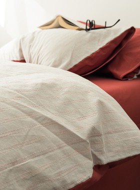 ins简约日式伯爵红色全棉四件套1.5m1.8米公寓A类纯棉水洗棉被套