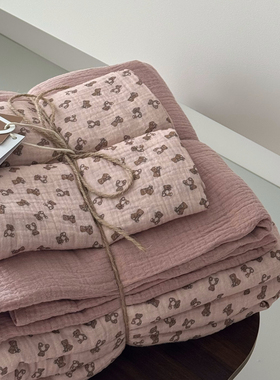 A类母婴级全棉皱皱纱四件套 北欧风ins纯棉被套1.5m1.8米床单款