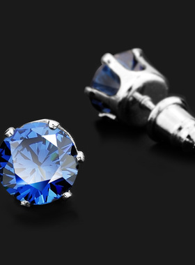 蓝色男士耳环潮流个性男款黑钻石耳饰女设计感小众高级感痞帅耳钉