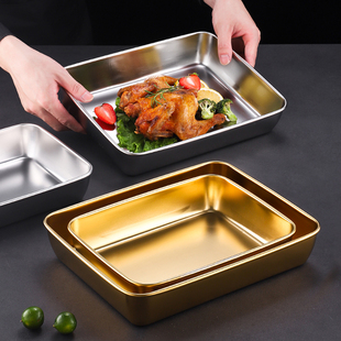 304不锈钢平底窄边盘长方形盘做提拉米苏盒子模具展示备配菜托盘