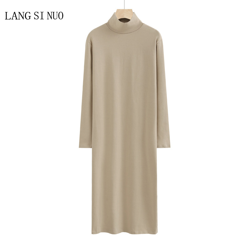 秋冬新款高领韩版纯棉修身加长