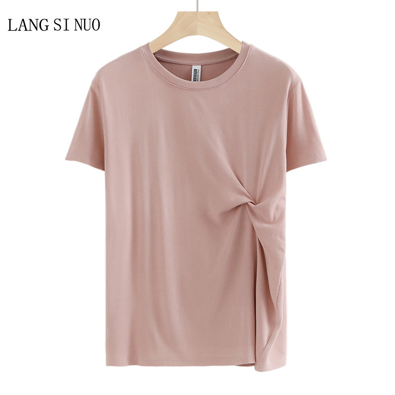 纯棉宽松打结短袖t恤夏季圆领休闲百搭上衣韩版装内搭打底衫女