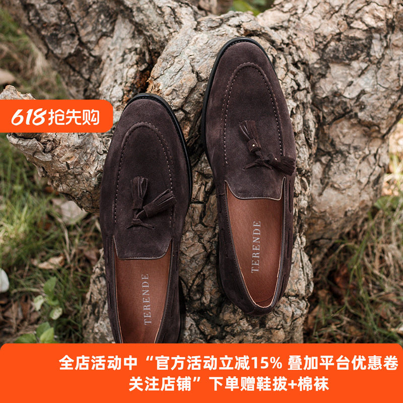 英伦反绒流苏鞋夏季男乐福鞋男鞋皮鞋男一脚蹬男士休闲鞋翻毛尖头