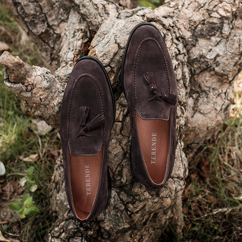 英伦反绒流苏鞋夏季男乐福鞋男鞋皮鞋男一脚蹬男士休闲鞋翻毛尖头