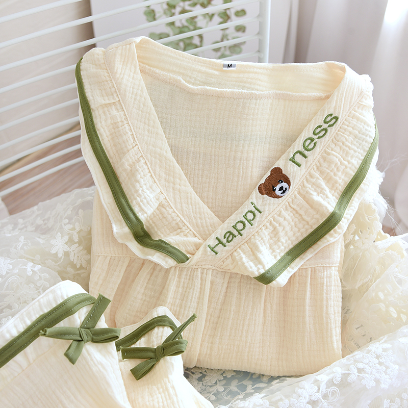 刺绣绉布睡衣家居服纯棉女款