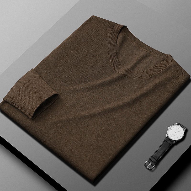 中年男士修身纯色V领羊绒衫 薄款春秋内搭毛衣