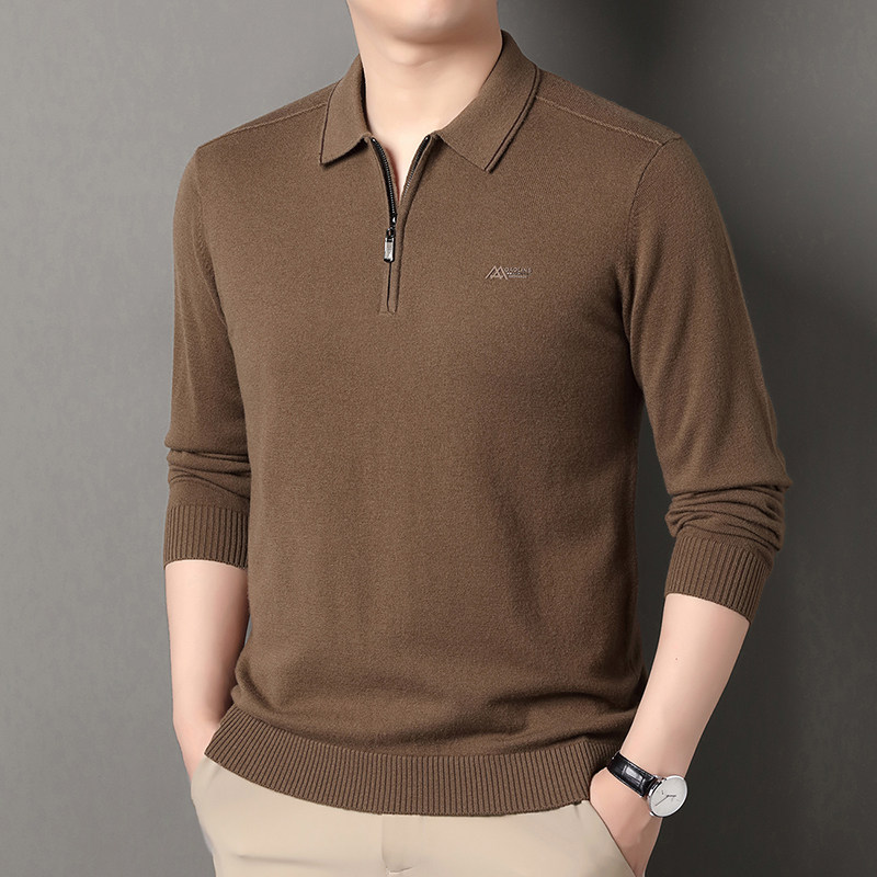 恒源祥新年红色羊绒衫男士翻领拉链本命年羊毛衫冬季加厚爸爸毛衣