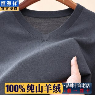 恒源祥精纺羊绒衫男V领秋冬100%纯山羊绒男士针织毛衣百搭薄款鸡